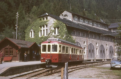 MC, Le Châtelard, Kraftwerk SBB, Triebwagen ABFeh 4/4 7, Aufnahme 1967