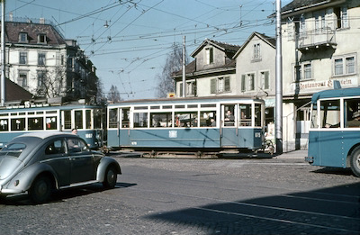 VBZ, Zürich-Kreuzplatz, Tram Ce 2/2 1007, Aufnahme 1957