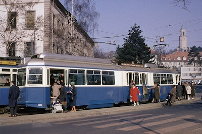 VBZ, Zürich-Fluntern, Be 6/6 1801 (Prototyp), Aufnahme 1963