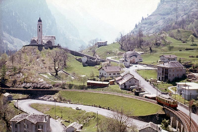 Bellinzona-Mesocco-Bahn, Soazza, AB ABe 4/4 41, Aufnahme 1972