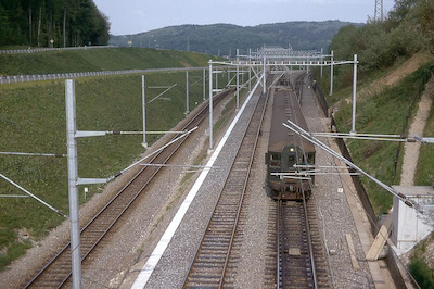 SBB, neue Heitersberglinie mit Personenzug und neue Abzweigung ins Freiamt, Aufnahme 1975