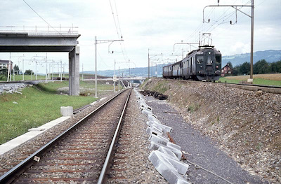 SBB, Umbau Rotkreuz, Blickrichtung Osten, Personenzug mit BDe 4/4, Aufnahme 1971