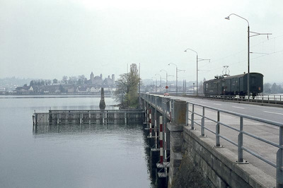 SOB, Seebrücke Zürichsee, Personenzug mit ABe 4/4 der SOB, Aufnahme 1967