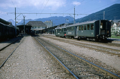 SOB, Einsiedeln, Personenzug mit ABe 4/4, Aufnahme 1968