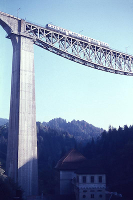 BT, St. Gallen - Bruggen, Sitterviadukt, Pendelzug BDe 2/4 41 mit dem ABt 141, Aufnahme 1966
