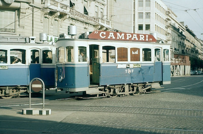 TF, Fribourg Avenue de la Gare, Tram 2 mit Ce 2/2 1, Aufnahme 1962