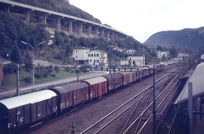 SBB, Strecke Bellinzona-Chiasso, Capolago, N2, Güterzug, Aufnahme 1970