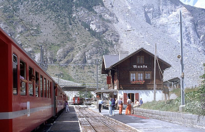 Brig-Visp-Zermatt-Bahn, Randa, Bergsturz, Aufnahme 1991