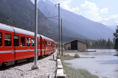Brig-Visp-Zermatt-Bahn, Randa, Überschwemmung, Aufnahme 1991