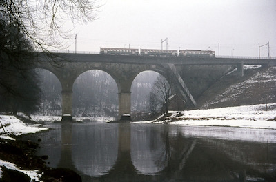 SZB, Worblaufen, Aarebrücke, Pendelzug mit Be 4/4, Aufnahme 1968
