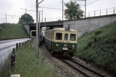 SZB, Zollikofen, Unterführung unter SBB, Pendelzug, Aufnahme 1969